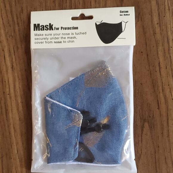 Metallic leaf denim cotton face mask - Picture 1 of 2